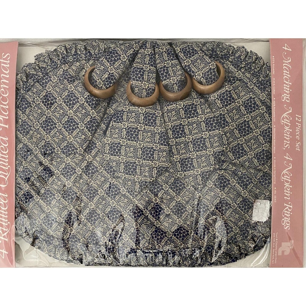 Country Cottage Placemat Set Napkins Rings‎ Navy Blue French Country New